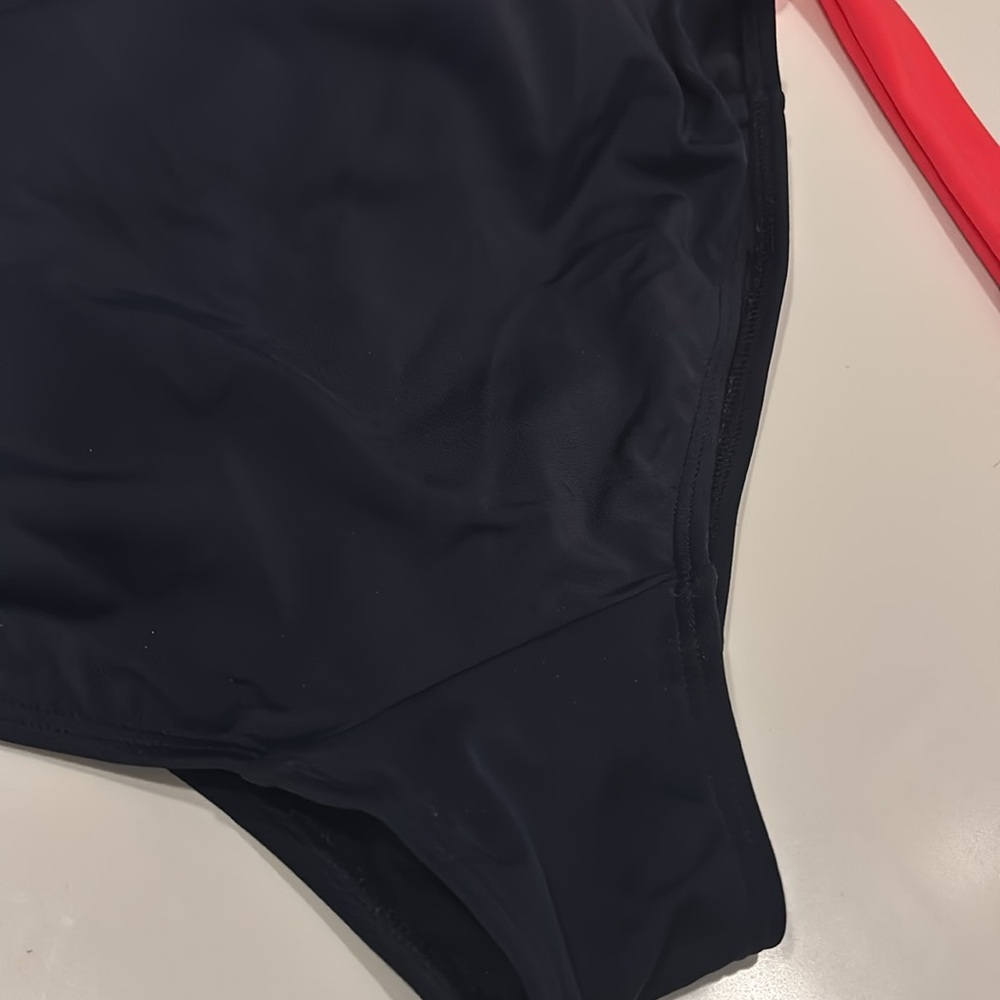 Navy Blue and Coral One-Piece Swimsuit - Picture 2 of 4